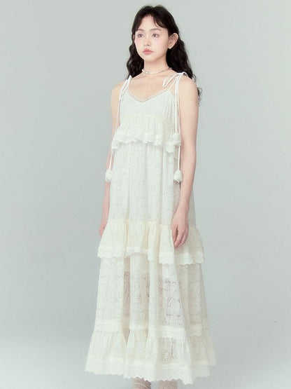 DIDDI MODA Floral Lace Tiered Bell Dress For Vacation