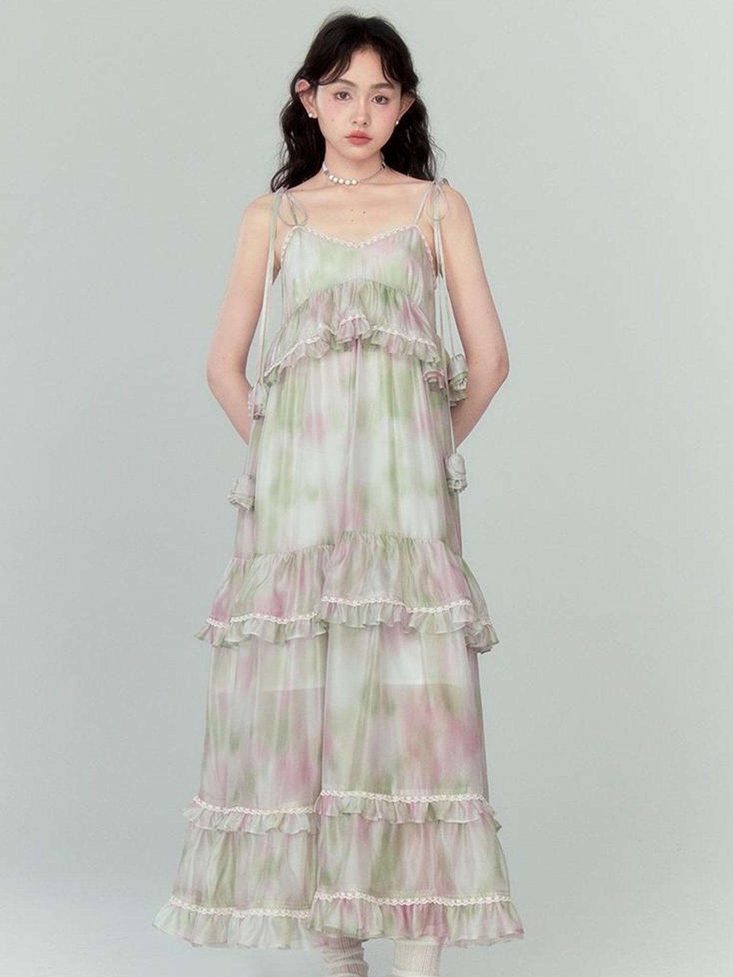 DIDDI MODA Floral Lace Tiered Bell Dress For Vacation