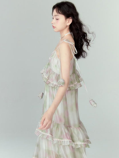 DIDDI MODA Floral Lace Tiered Bell Dress For Vacation