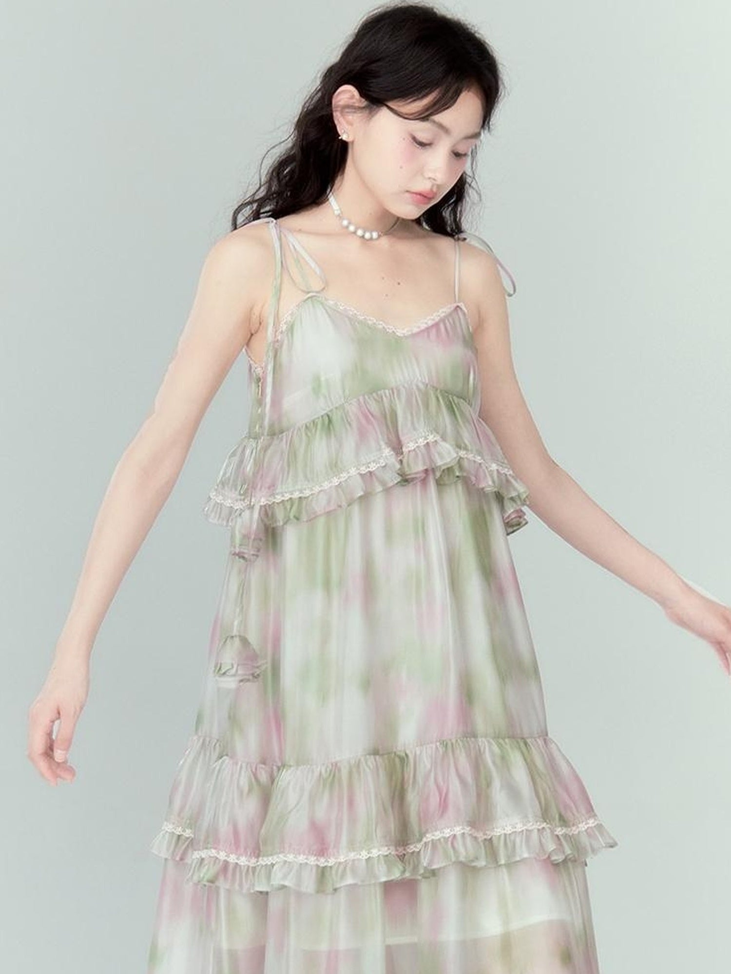 DIDDI MODA Floral Lace Tiered Bell Dress For Vacation