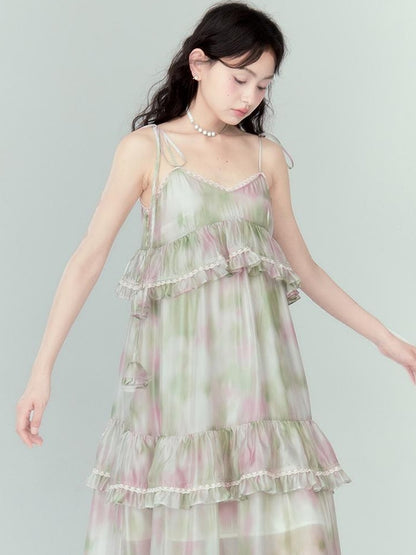 DIDDI MODA Floral Lace Tiered Bell Dress For Vacation