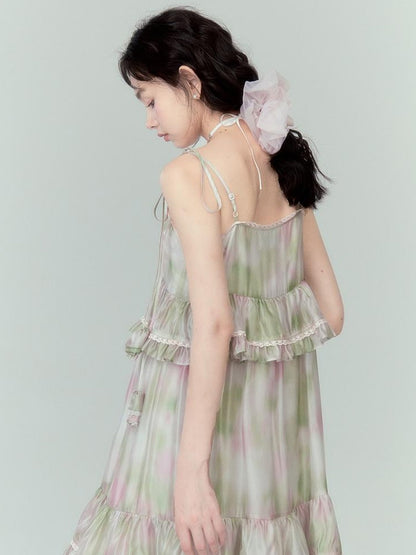 DIDDI MODA Floral Lace Tiered Bell Dress For Vacation