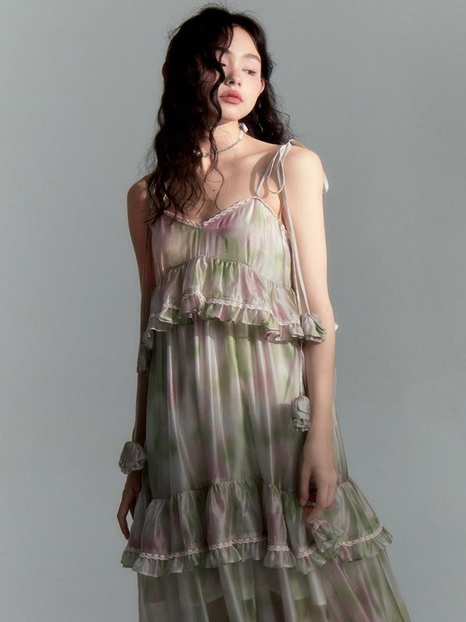 DIDDI MODA Floral Lace Tiered Bell Dress For Vacation