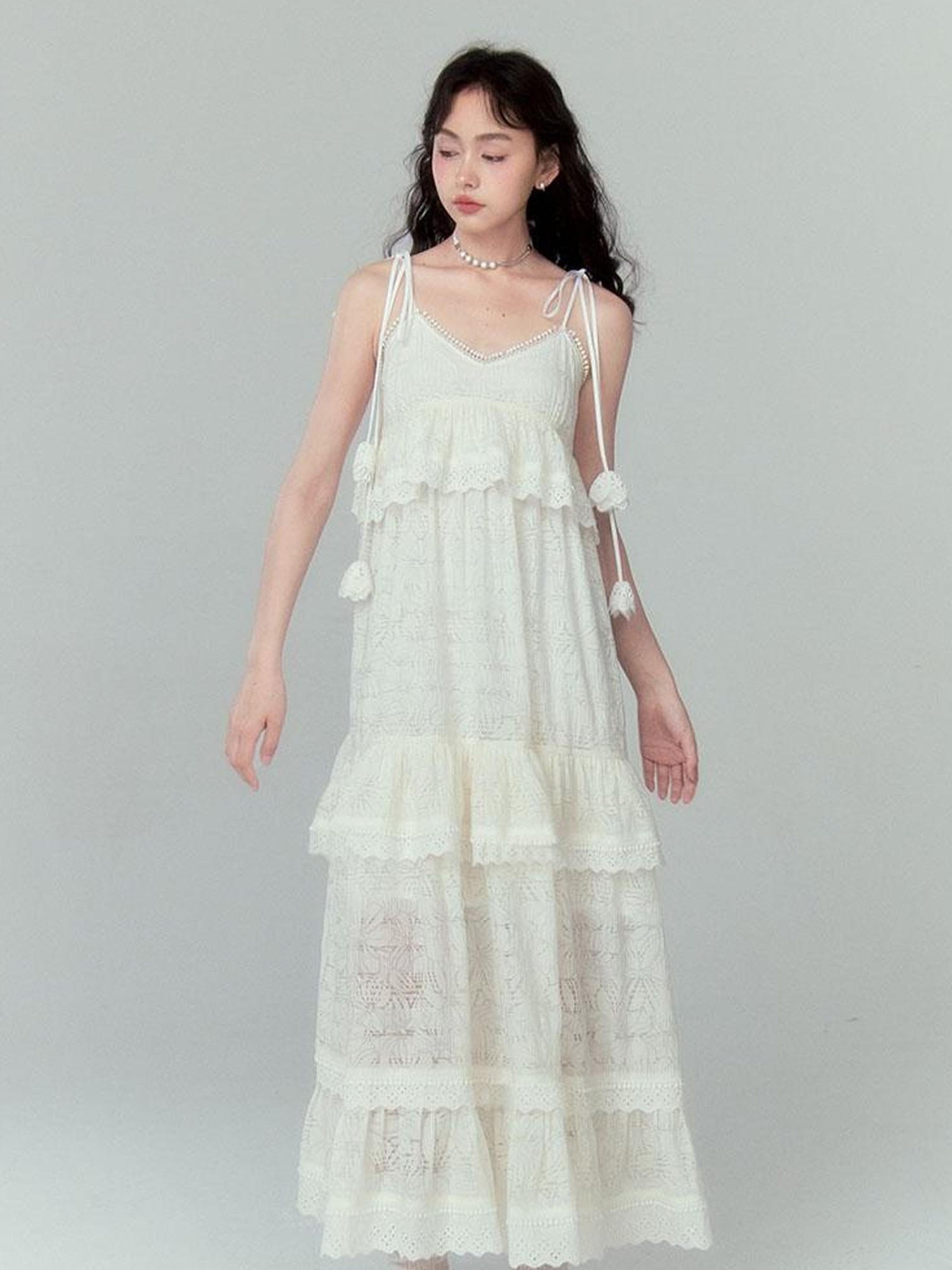 DIDDI MODA Floral Lace Tiered Bell Dress For Vacation