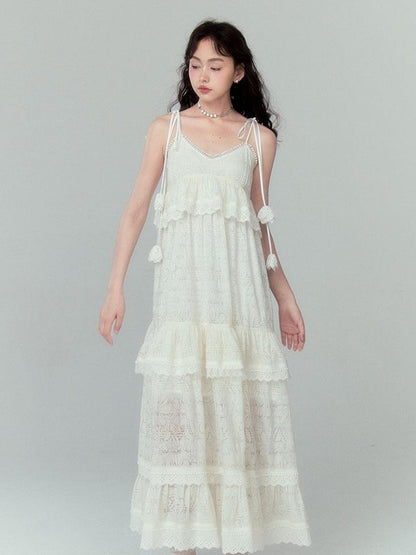 DIDDI MODA Floral Lace Tiered Bell Dress For Vacation