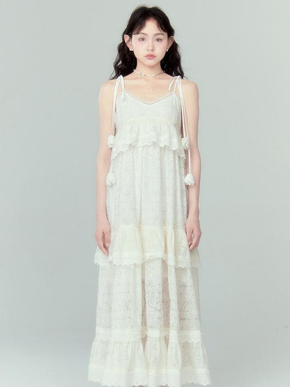 DIDDI MODA Floral Lace Tiered Bell Dress For Vacation