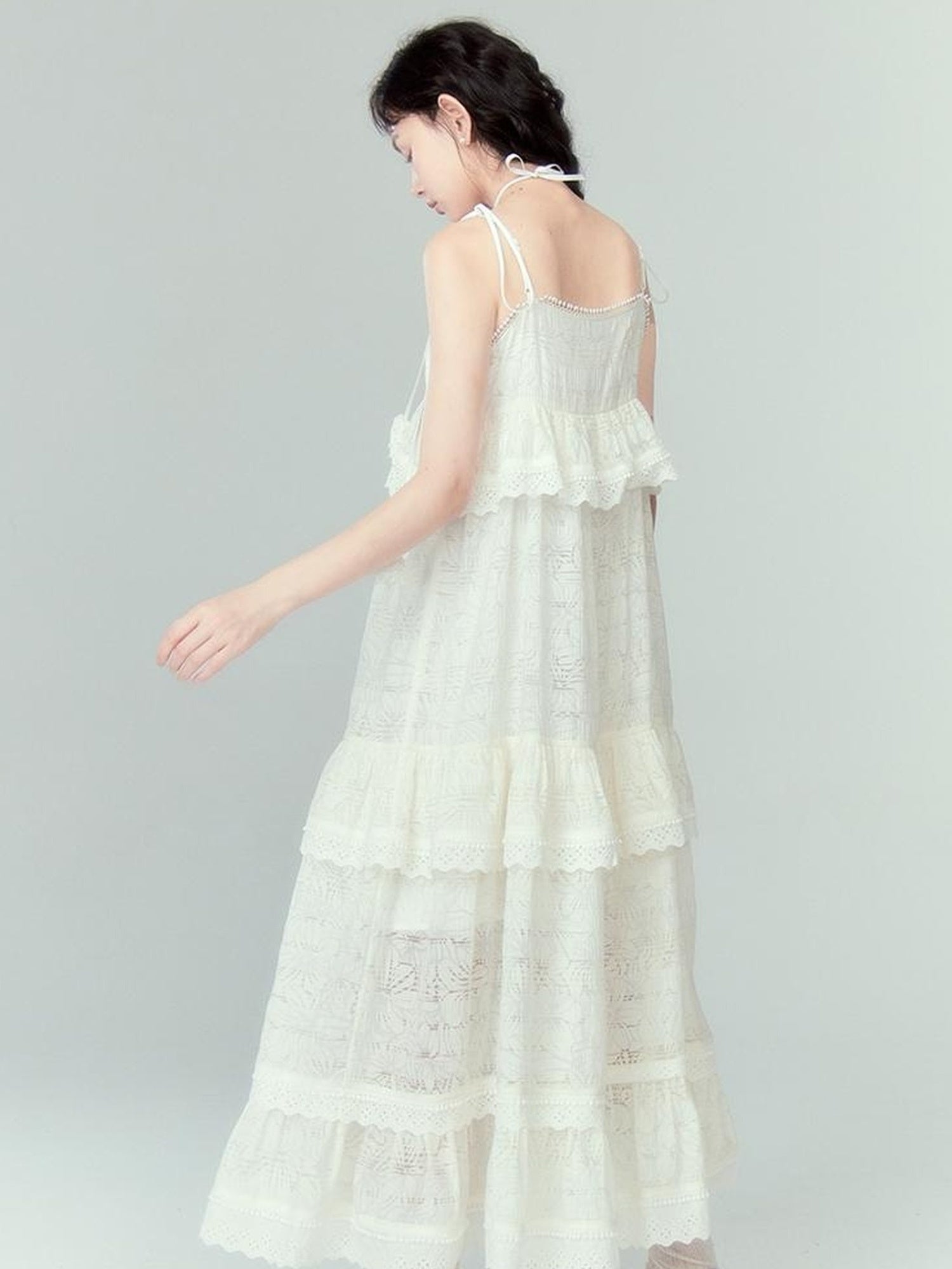 DIDDI MODA Floral Lace Tiered Bell Dress For Vacation