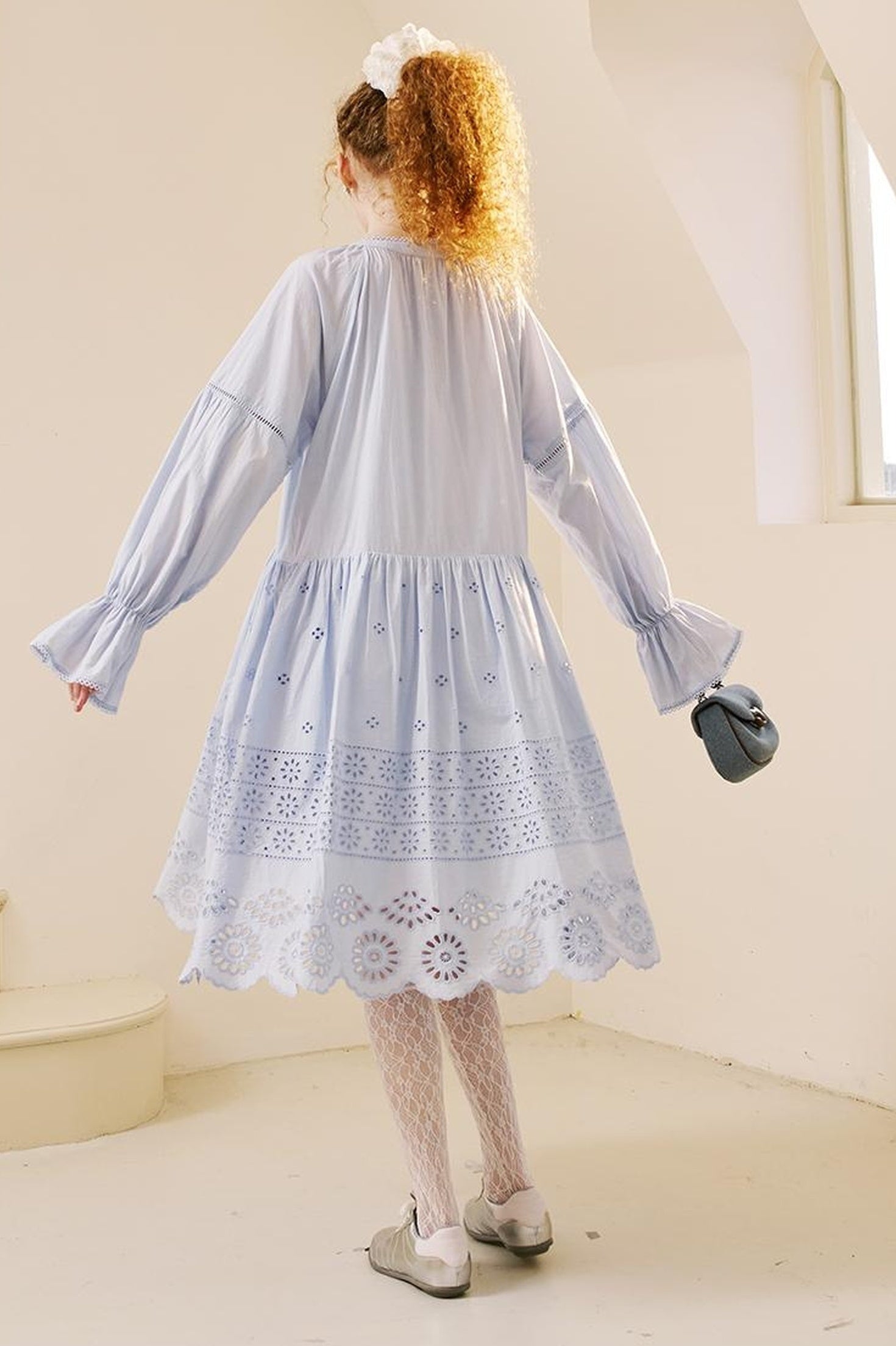 DIDDI MODA Floral Lace Trim Embroidered Shirt Dress