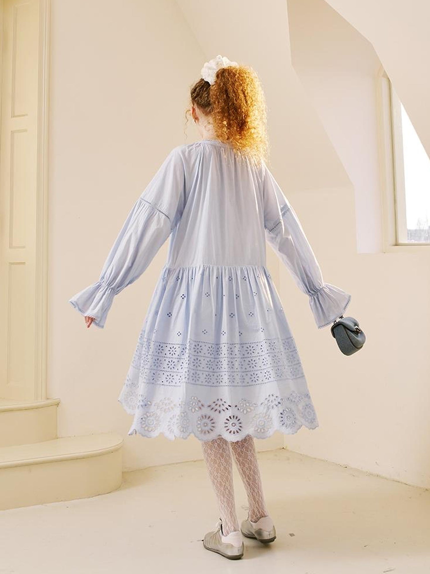 DIDDI MODA Floral Lace Trim Embroidered Shirt Dress