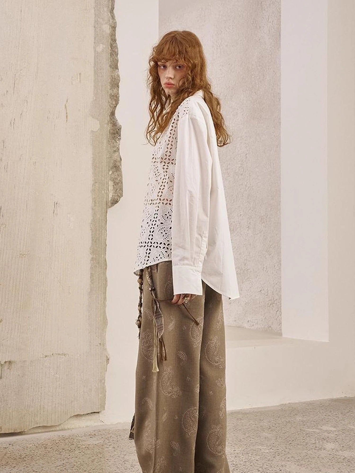 Floral Lace Trim White Blouse