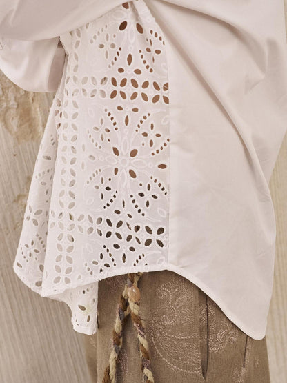 DIDDI MODA Floral Lace Trim White Blouse