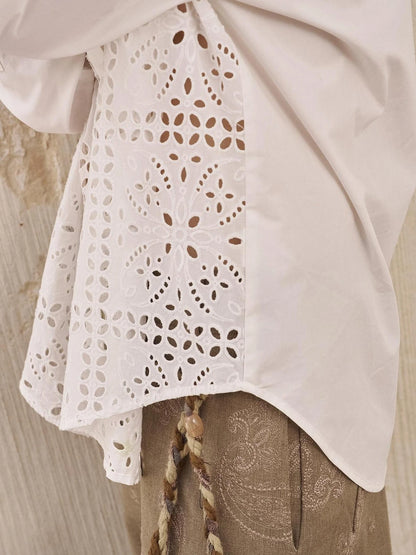 Floral Lace Trim White Blouse