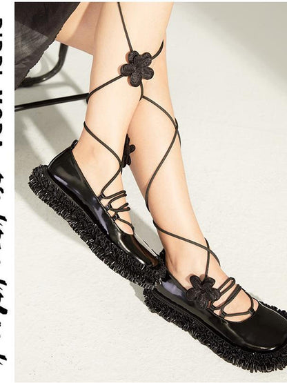 DIDDI MODA Floral Lace Up Mary Jane Shoes