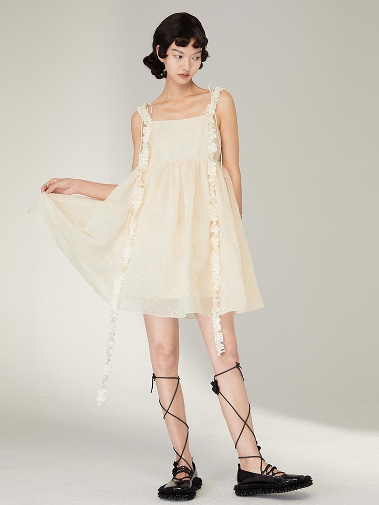 DIDDI MODA Floral Lace Up Mary Jane Shoes