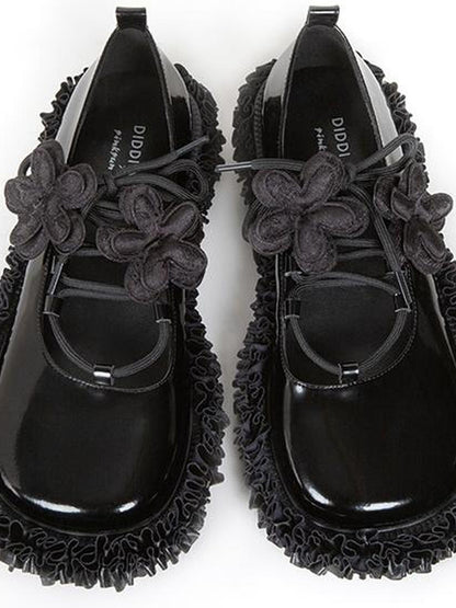 DIDDI MODA Floral Lace Up Mary Jane Shoes