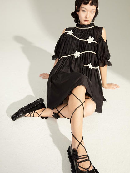 DIDDI MODA Floral Lace Up Mary Jane Shoes