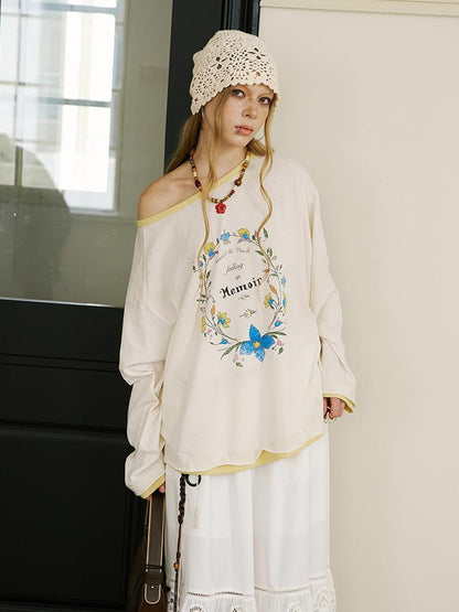 DIDDI MODA Floral Laze Collar Tie Loose Tee