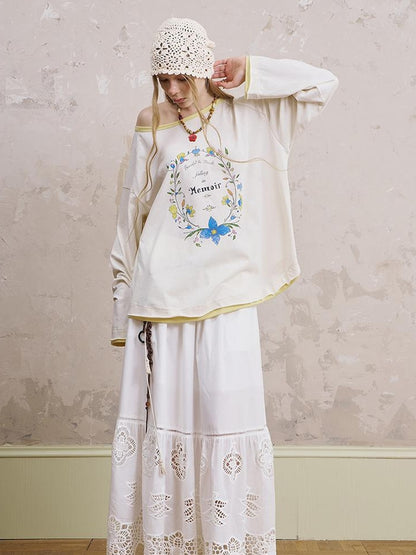 DIDDI MODA Floral Laze Collar Tie Loose Tee