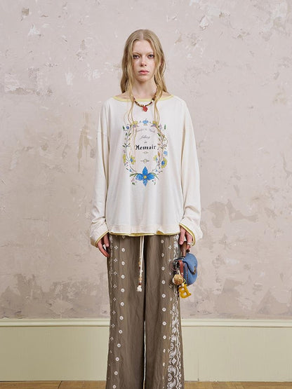 DIDDI MODA Floral Laze Collar Tie Loose Tee