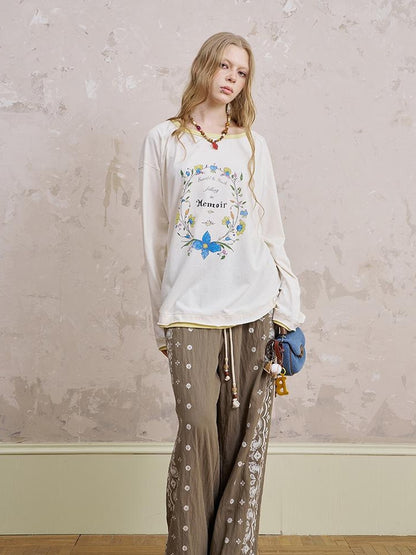 DIDDI MODA Floral Laze Collar Tie Loose Tee