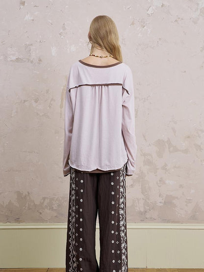 DIDDI MODA Floral Laze Collar Tie Loose Tee