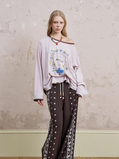 DIDDI MODA Floral Laze Collar Tie Loose Tee
