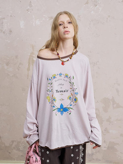 DIDDI MODA Floral Laze Collar Tie Loose Tee