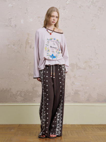 DIDDI MODA Floral Laze Collar Tie Loose Tee