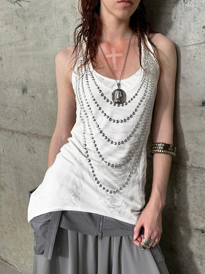 DoublePunch Floral Metal Studded Fitted Long Vest For Women
