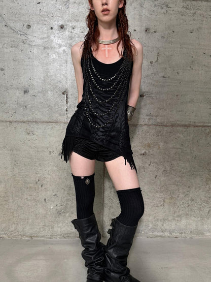 DoublePunch Floral Metal Studded Fitted Long Vest For Women