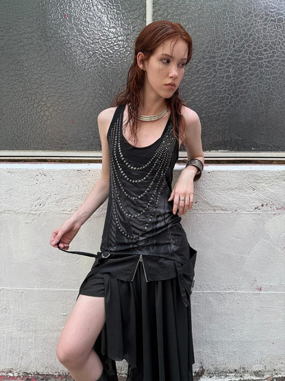 DoublePunch Floral Metal Studded Fitted Long Vest For Women