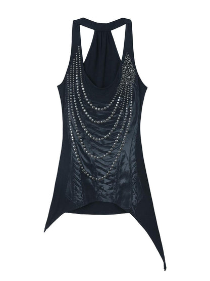 DoublePunch Floral Metal Studded Fitted Long Vest For Women