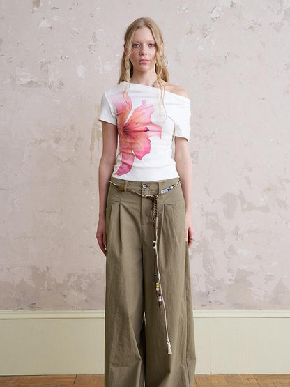 DIDDI MODA Floral Mist Knit Set Sheer Top Tee Shorts