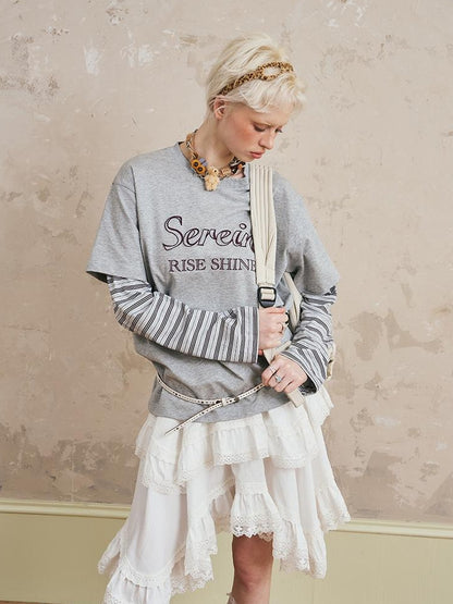 DIDDI MODA Floral Off Shoulder Sweatshirt Letter Tee Joggers Set