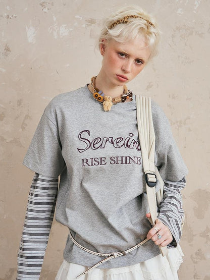 DIDDI MODA Floral Off Shoulder Sweatshirt Letter Tee Joggers Set