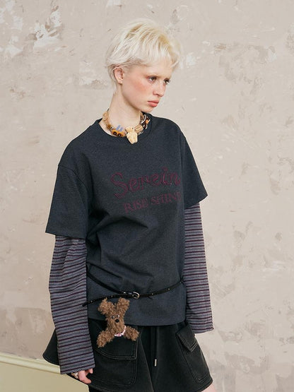 DIDDI MODA Floral Off Shoulder Sweatshirt Letter Tee Joggers Set