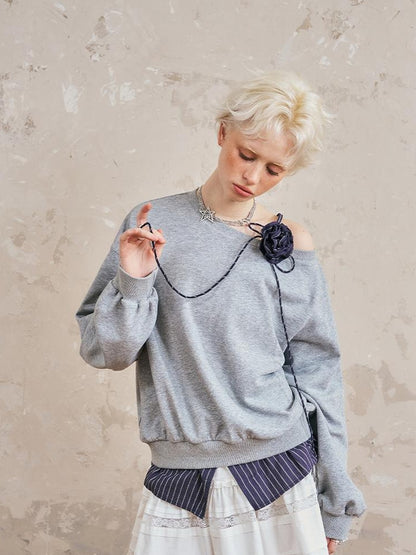 DIDDI MODA Floral Off Shoulder Sweatshirt Letter Tee Joggers Set