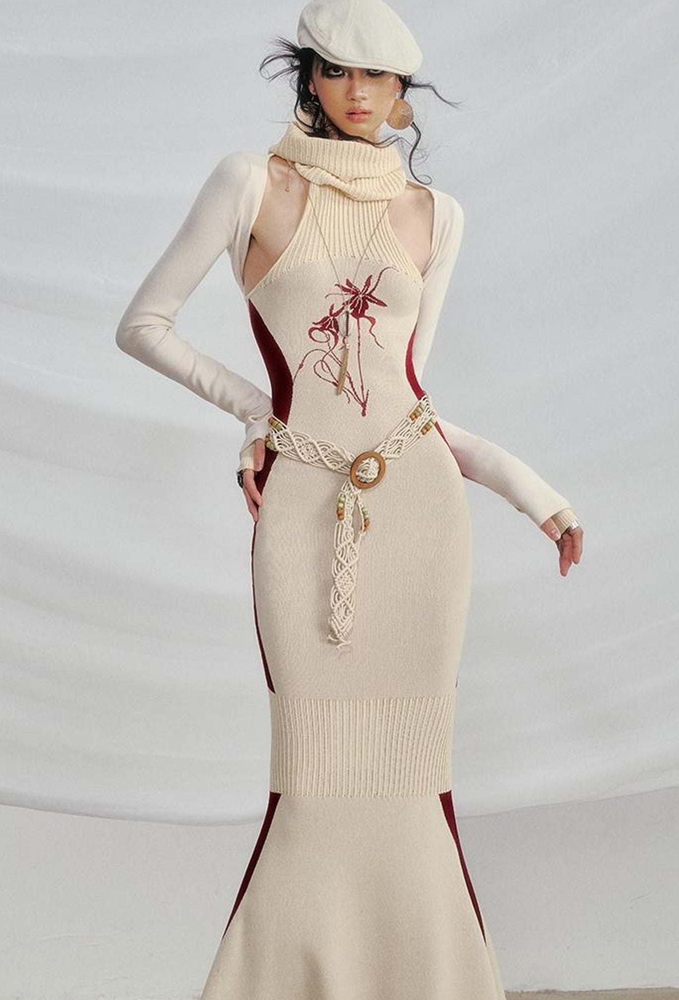 OfAkiva Floral Orchid Colorblock Slim Knit Lace Dresses