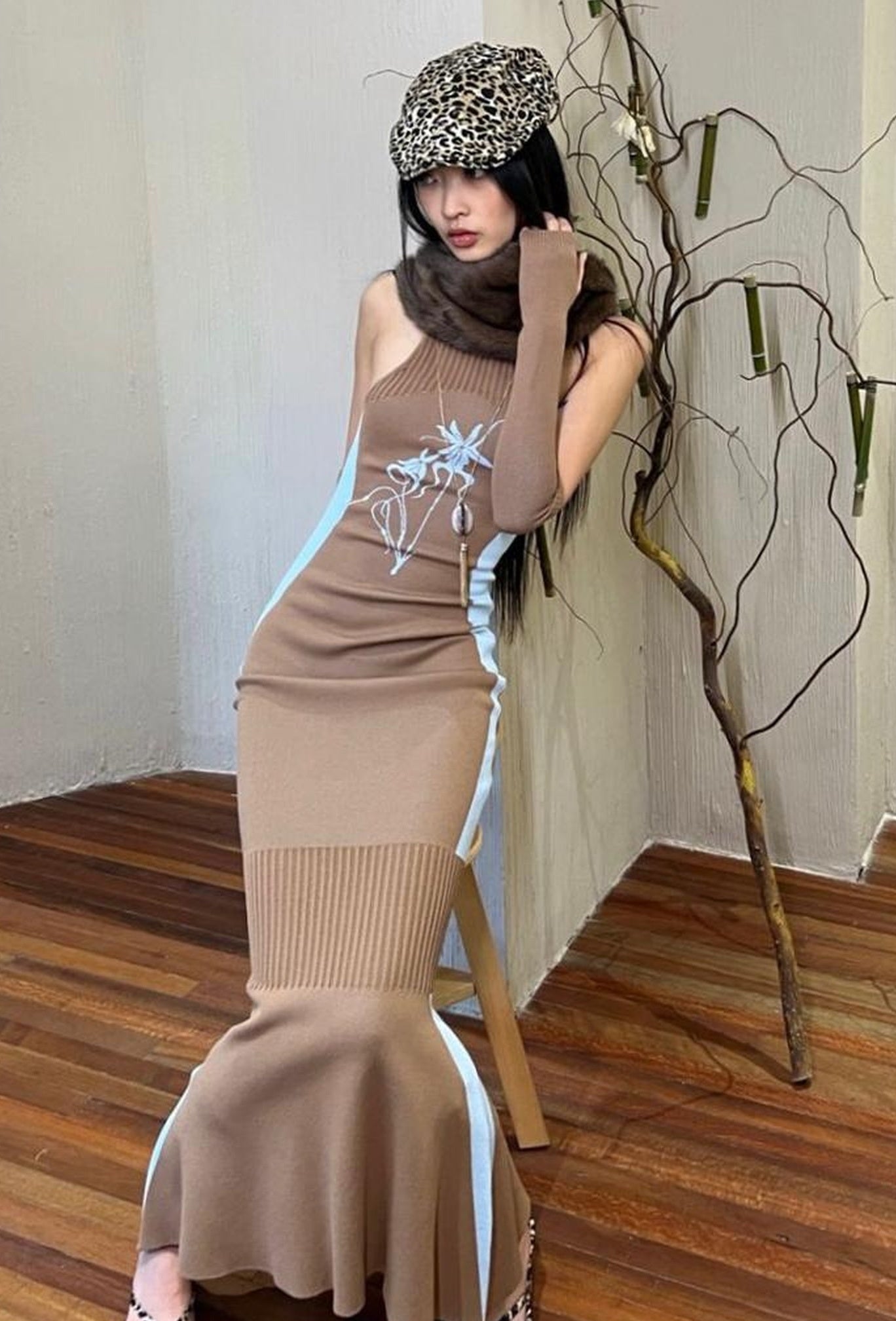 OfAkiva Floral Orchid Colorblock Slim Knit Lace Dresses