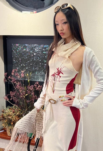 OfAkiva Floral Orchid Colorblock Slim Knit Lace Dresses