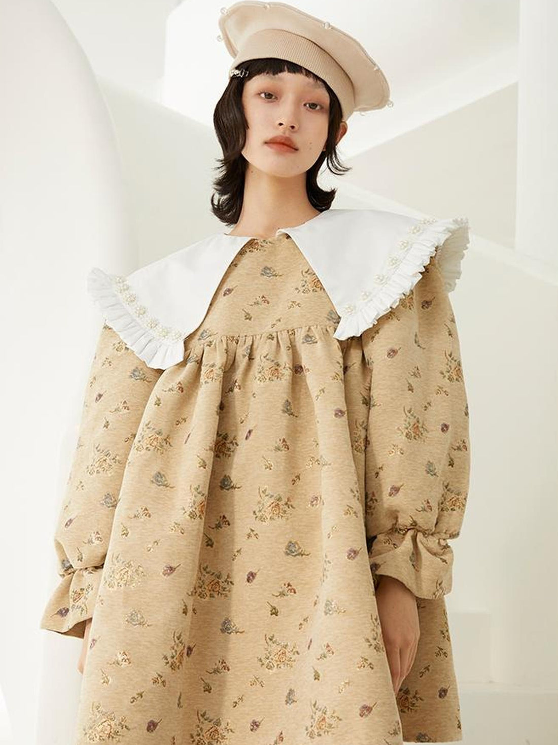 DIDDI MODA Floral Pearl Trimmed A Line Babydoll Dress