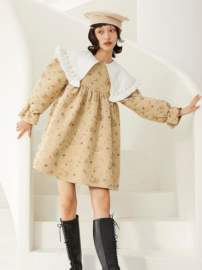 DIDDI MODA Floral Pearl Trimmed A Line Babydoll Dress