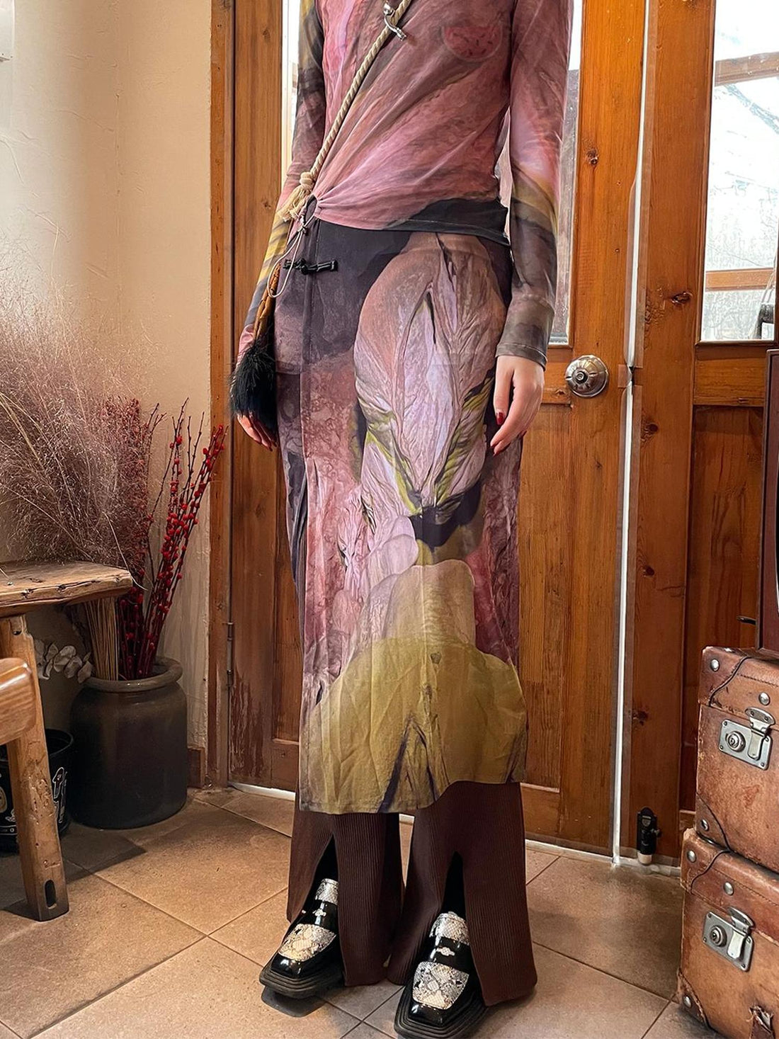 Ttsunami Floral Print Double Layer Side Slit Mesh Skirt