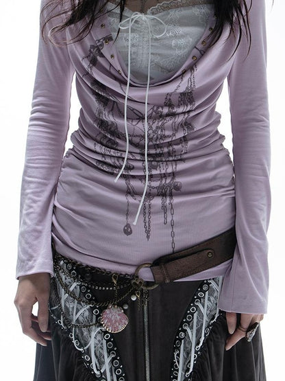 Floral Print Lace Trim V-Neck Blouse with Tie Detail Tops