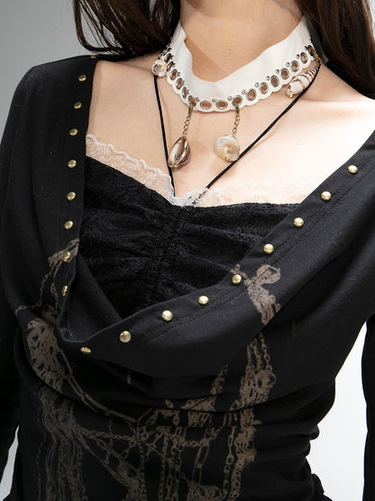 Floral Print Lace Trim V-Neck Blouse with Tie Detail Tops