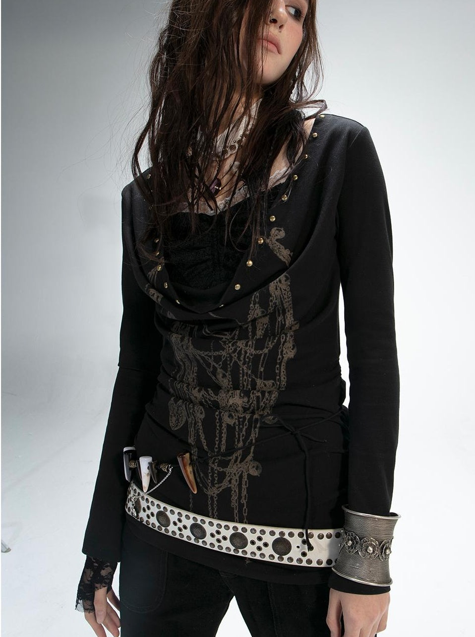 Floral Print Lace Trim V-Neck Blouse with Tie Detail Tops