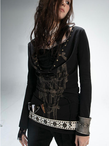 Floral Print Lace Trim V-Neck Blouse with Tie Detail Tops