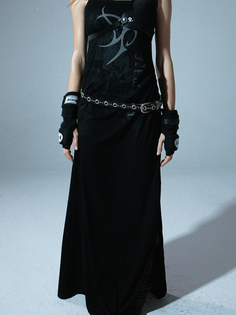 Floral Print Slit Maxi Dress with Belt Sleeveless V Neck Dresses