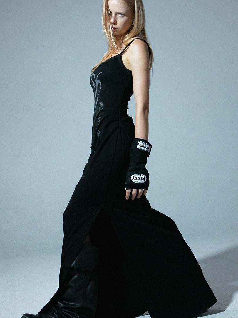Floral Print Slit Maxi Dress with Belt Sleeveless V Neck Dresses