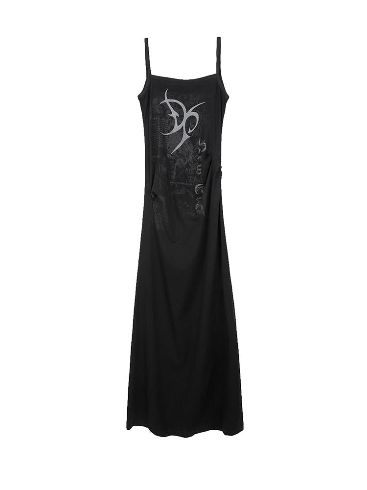 Floral Print Slit Maxi Dress with Belt Sleeveless V Neck Dresses